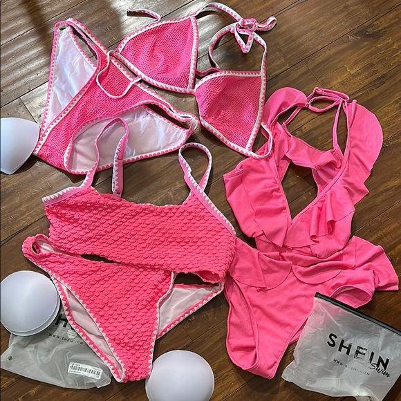 SHEIN Other - 3 SHEIN XL Vibrant‎ Pink bikini Swimwear Bathing Suits NEW